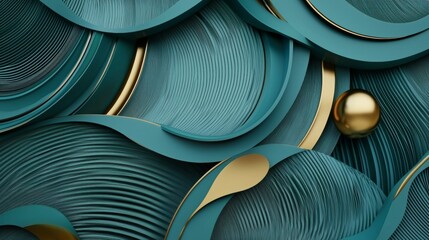 Poster - Modern 3d design with green and gold shapes, minimalist and abstract, perfect for contemporary settings