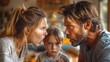 © Dmitry - A couple argues passionately while their child looks on, visibly worried, in a cozy living room filled with warm light