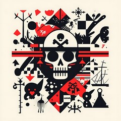 Sticker - Skull with Geometric Design and Red Accents.