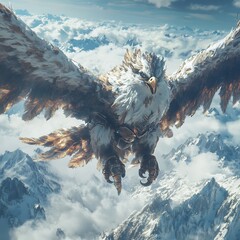 Wall Mural - Majestic Eagle Soaring Above Snowy Mountain Peaks.