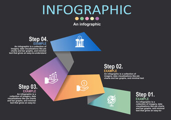 Poster - vector illustration of infographic, folded paper shape showing growth stages for presentation, manag