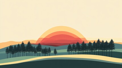Aufkleber - Ai Generated Abstract Landscape With Pine Trees Abstract Background With Red Blue Green Yellow Colors Paint Brush Strokes Texture Sunrise And Sunset Christmas Season