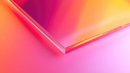 Poster - 3D Rendering of a Transparent Acrylic Board in Vibrant Pink and Orange Overlapping Background Suitable for Fashion Cosmetics and Trendy Products