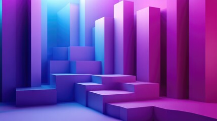 Aufkleber - 3D rendering of an abstract geometric background featuring purple and blue hues Suitable for advertising technology showcases banners cosmetics fashion business and the metaverse Sci Fi illustrati