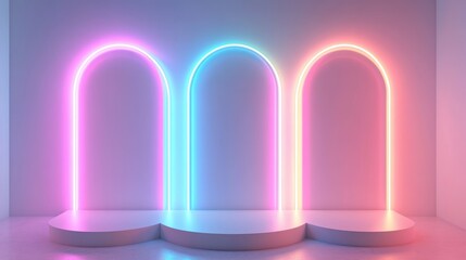 Aufkleber - Blank product display featuring neon lights against a pastel colored backdrop 3D rendering