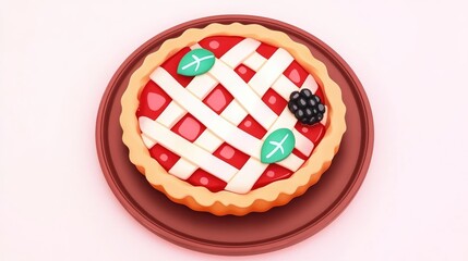 Aufkleber - Blackberry pie on a brown plate isolated on a white background