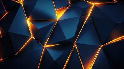 Aufkleber - Abstract Blue And Gold Pentagon Shaped Neon Lights In The Dark Calm Creative Business Concept Background Geometric Shapes For Presentations And Wallpapers