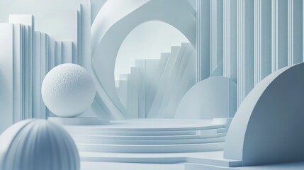 Leinwandbilder - Abstract podium background with geometric shapes in white tones Minimalistic 3D rendering featuring a geometric scene