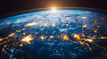 Poster - digital world globe centered on asia and middle east concept of global network and connectivity on earth data transfer and cyber technology information exchange illustration