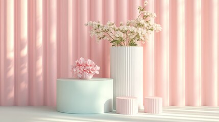 Aufkleber - Colorful pastel abstract background featuring a cylindrical podium designed for showcasing children s or baby products 3D rendering