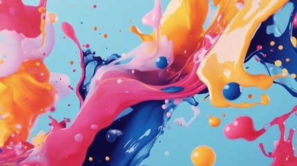Poster - Close Up Of Colorful Ink Drops Falling Into Water Creating Fluid Streams And Splashes Concept Art For Banner Wallpaper And Background Illustration With Blank Area For Text