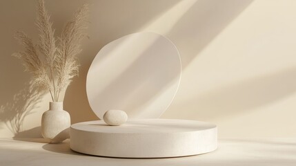 Leinwandbilder - Abstract podium background with geometric shapes in white tones Minimalistic 3D rendering featuring a geometric scene