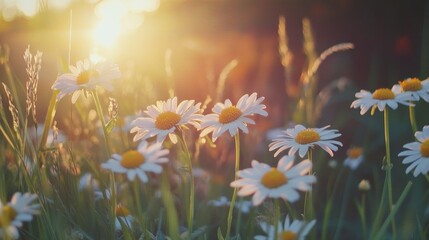 Poster - Closeup of Field Daisies in a Summer Meadow