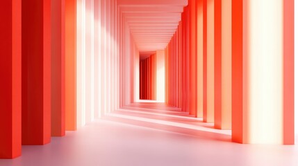 Poster - Abstract red surreal 3D rendering featuring a corridor with a vertical background Surreal interior concept illustrated in three dimensions