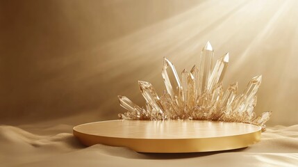 Aufkleber - Abstract gold stage platform featuring crystal elements designed as a template for product advertising 3D rendering