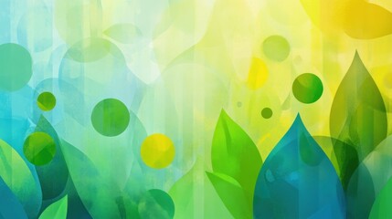 Poster - Abstract design featuring vibrant leaves and circles in green and blue hues.