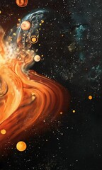 Sticker - Abstract cosmic explosion with orange and yellow particles with ai generated.
