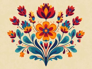 Aufkleber - Colorful ethnic design in kalamkari style featuring a whimsical floral motif Ideal for notebook tablet or phone covers 2D cartoon illustration