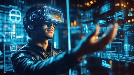 Poster - Augmented reality technology background, filled with digital overlays on real-world environments, holographic elements, 