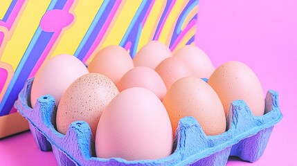 Aufkleber - Close Up View of Raw Chicken Eggs on a White Background Organic Eggs in an Egg Carton