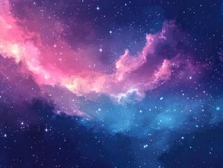 Aufkleber - Abstract illustration of a galaxy featuring stars and nebulae A horizontal banner showcasing a fantasy celestial sci fi or futuristic theme with pink blue and purple hues