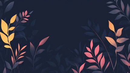 Fototapete - Ai Generated Illustration Of Isolated Plants With Leaves Fine Art Painting Desaturated Colors Blank Space Background Free Space Dark Color