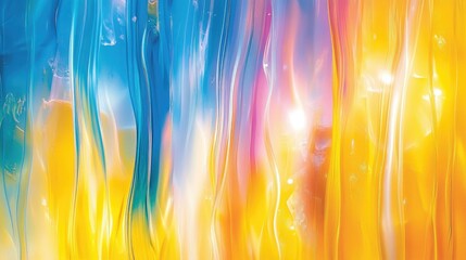 Aufkleber - Abstract wallpaper design featuring fluid translucent stripes in vibrant yellow and blue tones against a backdrop of blended colors