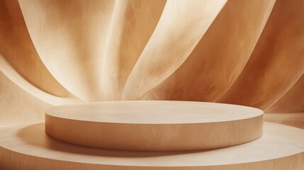 Aufkleber - Abstract 3D geometric composition featuring a cream toned podium 3D illustration