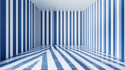 Aufkleber - Artwork featuring wallpaper with blue and white striped patterns