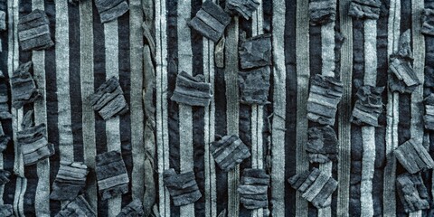 Abstract geometric pattern of dark gray stone blocks.