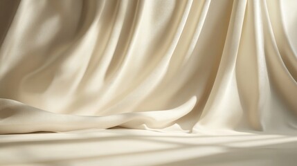 Poster - Abstract beige studio backdrop featuring a curtain for product display Vacant space with shadows 3D render 3D illustration