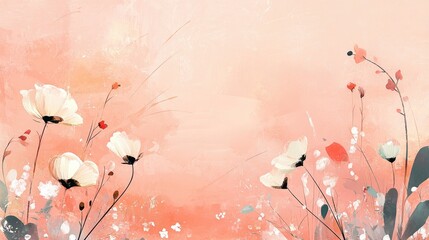 Poster - Charming abstract peach backdrop featuring stylish embellishments and whimsical flowers Delightful luxe texture 2D cartoon artwork