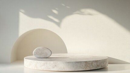 Aufkleber - 3D rendering of geometric stone podium Abstract pastel shapes create a blank platform Empty pedestal for product display ideal for showcasing cosmetics Minimalist composition featuring a rounded s