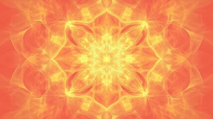 Aufkleber - Abstract symmetrical pattern with six directions in warm shades of light orange and yellow on a rich coral background