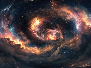 Poster - 360 degree space nebula panorama with an equirectangular projection featuring an HDRI spherical background filled with stars and a vibrant nebula created in 3D
