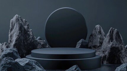 Aufkleber - Abstract branding background featuring a black podium designed for branding presentations 3D rendering illustration