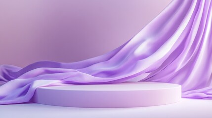 Aufkleber - 3D mock up podium featuring draped lavender fabric Abstract modern platform ideal for product or cosmetics display Vibrant stylish contemporary backdrop Rendered scene