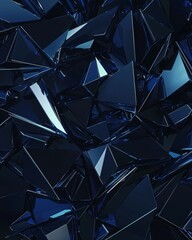 Poster - Abstract dark blue geometric shapes creating a dazzling, reflective surface.
