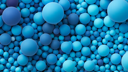 Wall Mural - Many ocean blue bright color random soft balls background. Colorful balloons wall decoration of a children's festival. Huge pile of blue smooth gradient balls in various sizes. Vector background