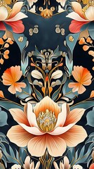 Sticker - Abstract Floral Pattern with Teal, Gold, and Peach Colors.