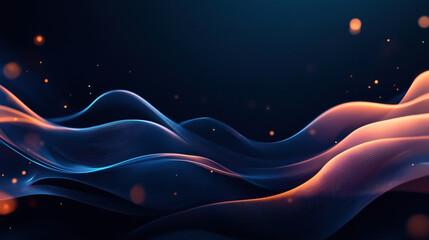 Canvas Print - Abstract digital artwork featuring flowing blue and orange waves with glowing particles on a dark background, creating a dynamic and futuristic appearance.