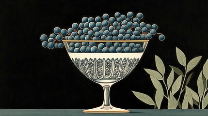 Poster - Blueberries in a Glass on Dark Surface