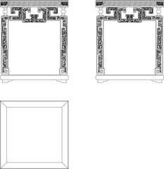 Wall Mural - Vector sketch illustration of the silhouette of a table furniture design decorated with Neoclassical Style Decor classic vintage ethnic traditional Chinese ornaments