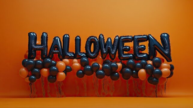 An eye-catching display of black balloons shaped as letters forming 