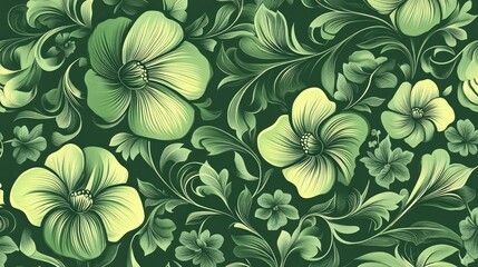 Poster - Abstract seamless floral background pattern in green featuring a flower ornament design perfect for digital use or wrapping paper