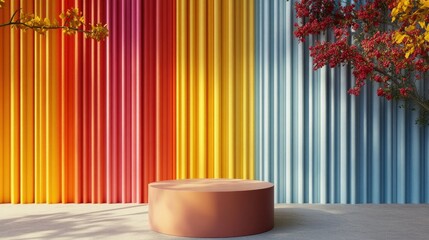Poster - 3D rendering of a cylindrical podium against a colorful backdrop