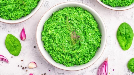 Poster - Bowls of Spinach Cream Featuring Kale and Fennel
