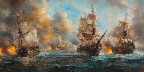 Canvas Print - Ships battle on the stormy sea.