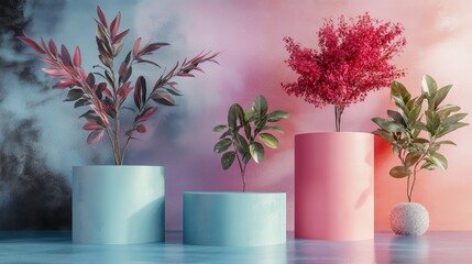 Poster - 3D display scene featuring pastel podiums for product presentation