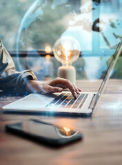 woman working on laptop. freelancer at remote work. female student learning on-line via computer. gl